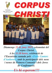 Diumenge 23 de juny 2019, solemnitat del Corpus Christi