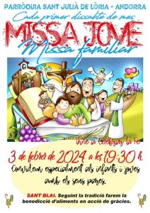 Missa d'infants i joves, dissabte 3 de febrer a les 19:30h @ Església de Sant Julià de Lòria